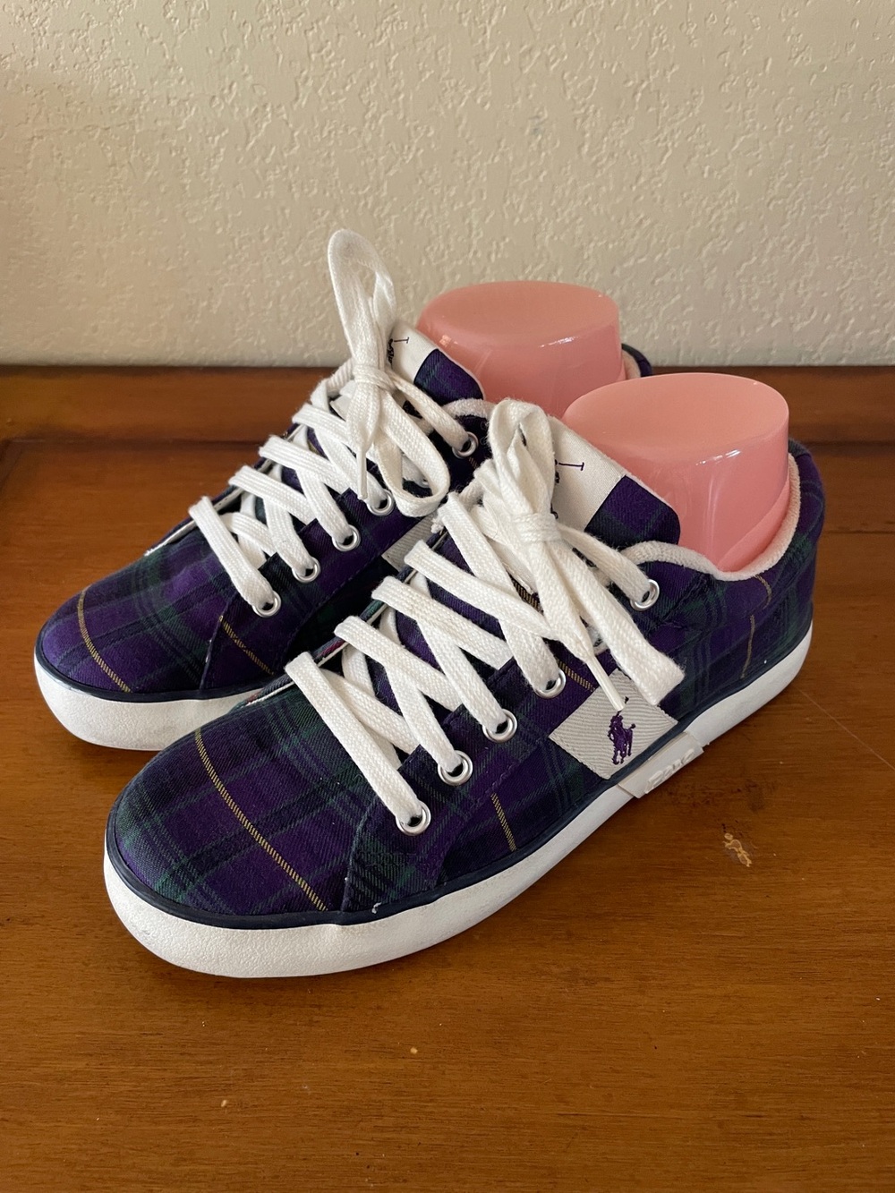 Polo Ralph Lauren Giles Plaid Low Top Sneakers Boys Size 5 Purple Green